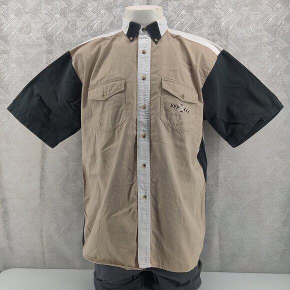 Wrangler Shirt Mens Large Tan Black Colorblock Western Southwest Aztec Button - Picture 1 of 10